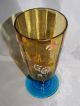 Hand Painted Enameled Amber Blue Paneled Vintage Glass Pedestal Vase Vases photo 3
