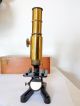Antique Brass Compound Desk Microscope Tri Lens R & P Focus W/ Slide & Case Fwo Other Antique Science Equip photo 4