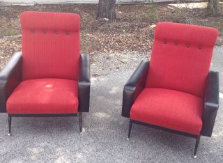 Vtg 1950s Upholstered Atomic Club Chairs Mid Century Modern Retro Weinberg Era photo