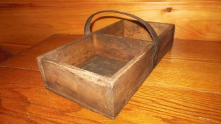 Vintage Wooden Primitive Tool Box / Carry Tote / Old Farm Tool photo