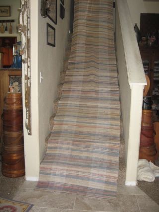 Early 17 ' (foot) Hand Loomed Rag Rug Hall/stairway Runner Primitive photo
