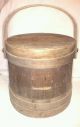 Antique Firkin Banded Sugar Bucket With Lid Wood Handle Primitives photo 2
