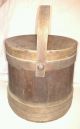 Antique Firkin Banded Sugar Bucket With Lid Wood Handle Primitives photo 3