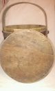 Antique Firkin Banded Sugar Bucket With Lid Wood Handle Primitives photo 4