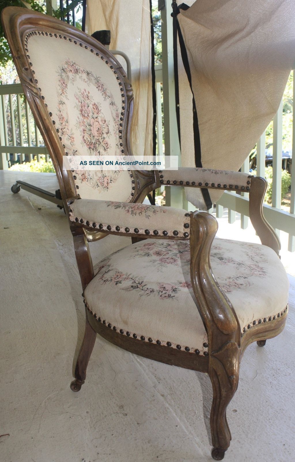 Antique Walnut Victorian Parlor Chair Upholstered Seat On Casters 1800-1899 photo