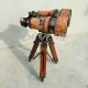 Vintage Binoculars With Wooden Tripod Leather Covered Maritime Nauticals Telescopes photo 1