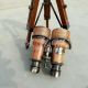 Vintage Binoculars With Wooden Tripod Leather Covered Maritime Nauticals Telescopes photo 3