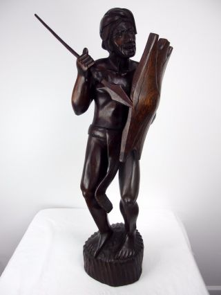 Large Hand Craved Ironwood Sculpture Statue Phillipines Bontoc Igorot Warrior photo