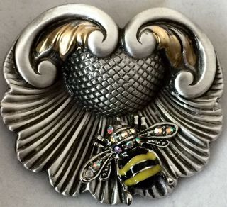 Enameled Bee On Sterling Overlay Stamped Brass 