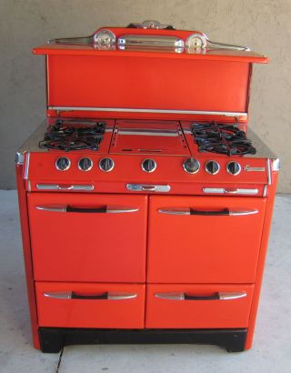 1952 1953 O ' Keefe & Merritt Red Enamel Stove Range Gas Mid Century photo