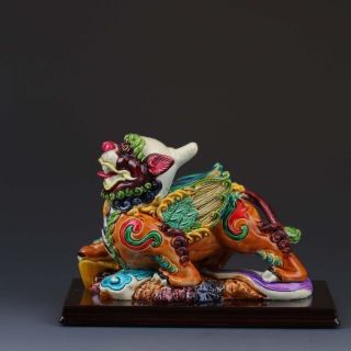 Chinaese Cloisonne Porcelain Hand - Painted Unicorn Statue G204 photo