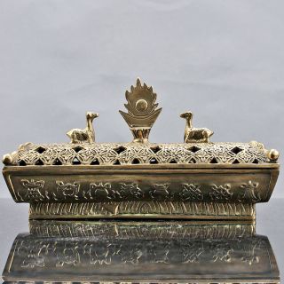 Chinese Collectable Brass Hand Carved Deer & Flower Incense Burner D248 photo