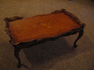Vintage Inlaid French Style (provincial?) Mahogany Carved Coffee Table Antique photo