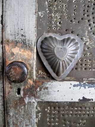 Primitive Early Antique Tin Heart Mold photo