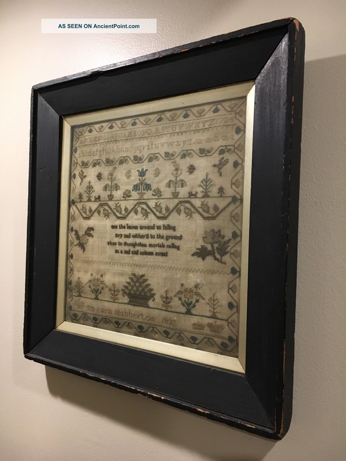 Large 19th C Early Antique Fabric Old School Girl Sampler Stitchery 1832 Signed Primitives photo