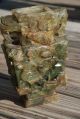 Heavy Antique Chinese Double Handle Foo Dog Carved Green Quartz Vase 9x6x3 