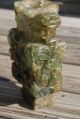 Heavy Antique Chinese Double Handle Foo Dog Carved Green Quartz Vase 9x6x3 