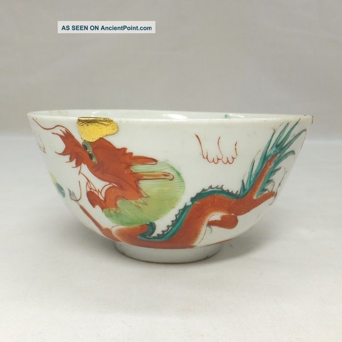 E298: Real Old Chinese Painted Porcelain Bowl With Dragon And Phoenix Bowls photo