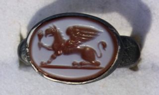 Solid Roman Style Silver Signet Intaglio Seal Ring photo