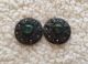 Two Victorian Green Celluloid Cab & Clear Rhinestones In Round Metal Buttons Buttons photo 1