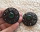 Two Victorian Green Celluloid Cab & Clear Rhinestones In Round Metal Buttons Buttons photo 3