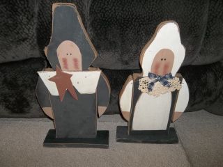 Primitive Decor Wooden Couple Country Man And Woman Americana photo
