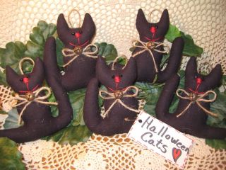 5 Handmade Halloween Black Fabric Cat Ornies Ornaments Bowl Fillers Home Decor photo