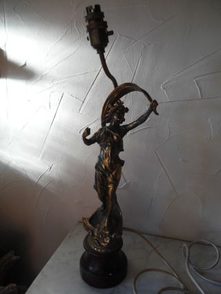 Art Nouveau Bronze Figurine On Spelter Lamp - Some Restoration Required photo