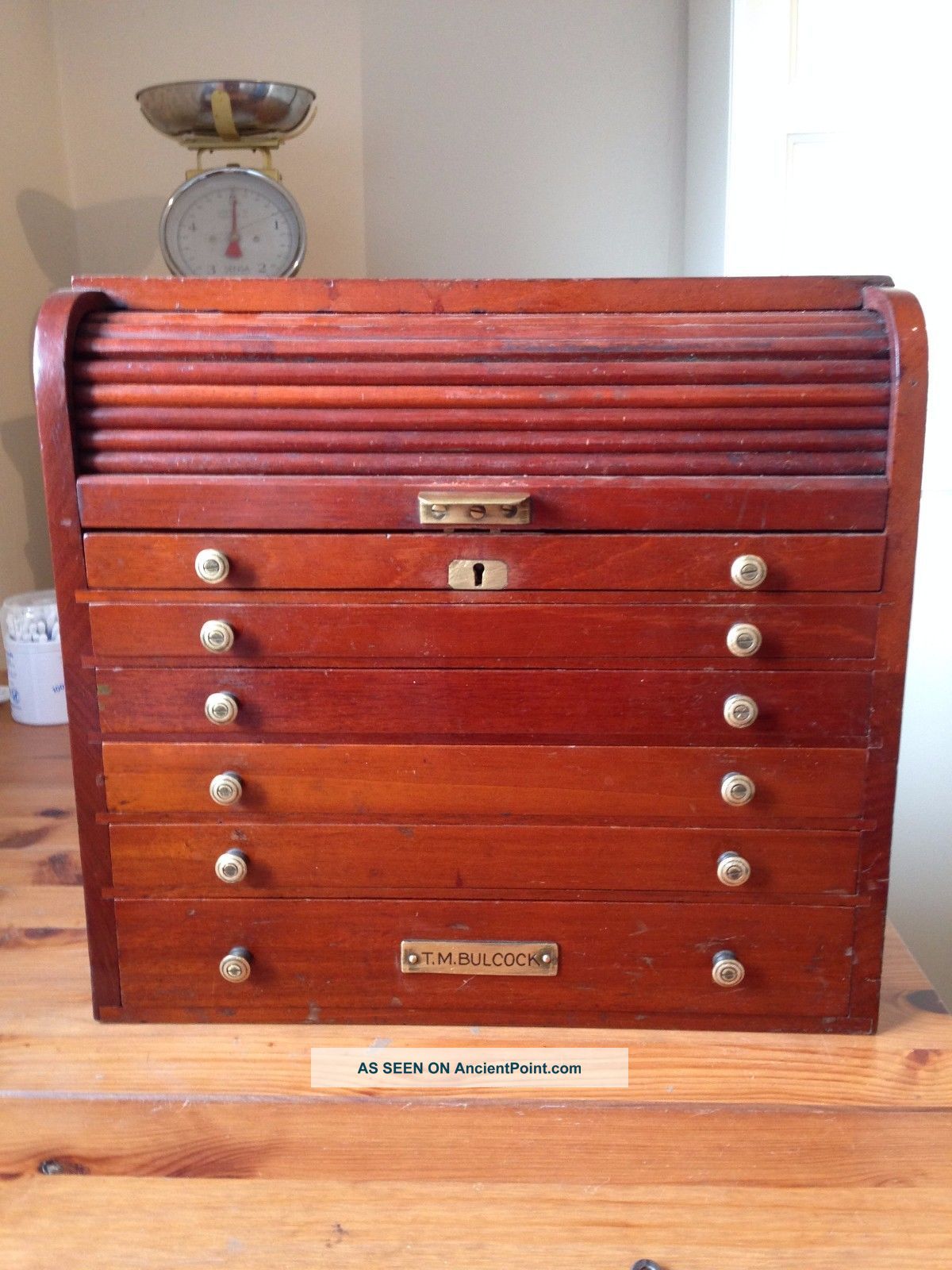 Antique Claudius Ash Tambour/drawer Dentist Chest,  Key Coin Collectors Cabinet 1800-1899 photo