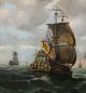 Lrg C1900 Maritime Seascape Oil Painting,  17thc Dutch Galleons Fleet & Flag Ship Other Maritime Antiques photo 3
