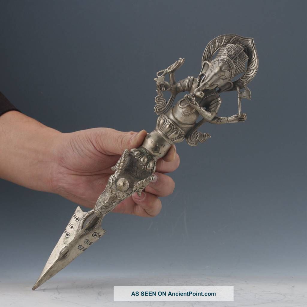 Buddhism Delicate Tibetan Silver Mahakala Buddha Head Vajra Dagger Statue Other Chinese Antiques photo