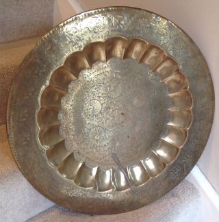 Large Stunning Hand Decorated Round Indian Brass Tray 22 
