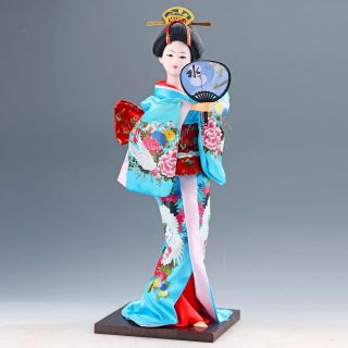 Chinese Exquisite Handwork Kimono Cloth Silk Doll Geisha Statue D1190 photo