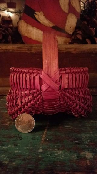 Red Round Vintage Miniature One Or Two Egg Southern Splint Oak Buttocks Basket photo