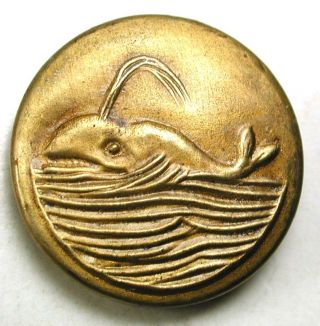 Antique Brass Button Sperm Whale W Water Spout 11/16 