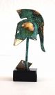 Ancient Greek Bronze Miniature Helmet On Stand Green Gold Oxidization 387 - 1 Greek photo 2