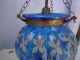 Vintage Blue Enamelled Gilt Work Bell Jar Glass Hall Lantern Chandelier Lamp Chandeliers, Fixtures, Sconces photo 3