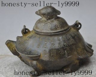 Chinese Fengshui Bronze Longevity Animal Turtle Lucky Statue Wine Tea Pot Flagon photo