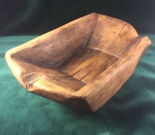 Early Primitive Wood Rectangular Dough Bowl Trencher - One Piece Handmade photo