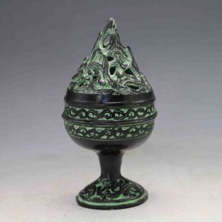 Chinese Bronze Handwork Carved Torch Incense Burner&lid X0157 photo