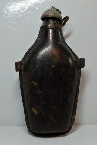 Leather Bound Glass Flask Canteen 1900 ' S Alaska Gold Rush photo