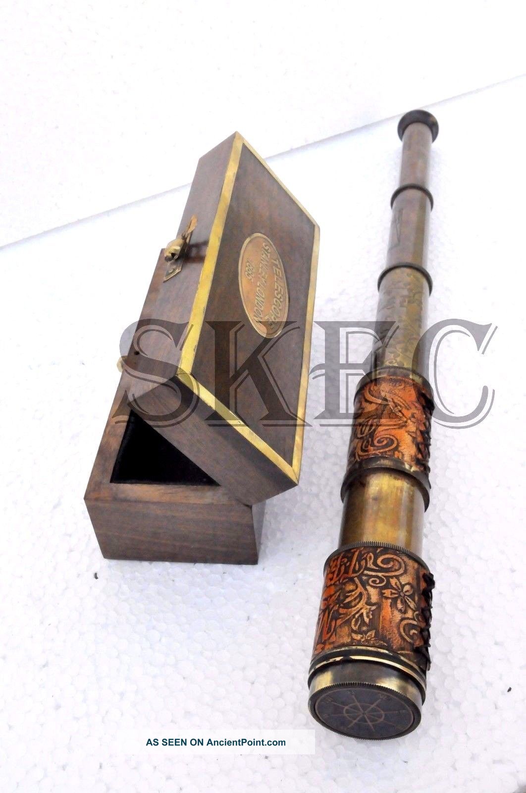 Birthday Gift 16 Inch Engraved Telescope Brass Ship Telescope With Wooden Case. Telescopes photo
