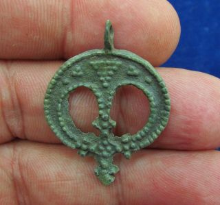 Ancient Viking Bronze Pendant - Norse Amulet - Lunar 8 - 10th Century Ad (1461 -) photo