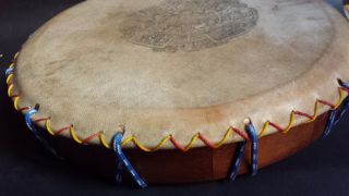 Atzec Shamanic Ayacahuite Wood Drum Mexican Latin Musical Percussion Instrument photo