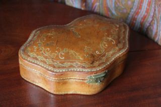 Antique Tooled Gilt Leather Box Roma Italy Italian photo
