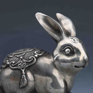 Tibeten Silver Handwork Carved Rabbit Statue G699 photo