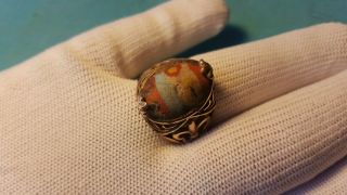 Old Roman Mosaic Glass Solid Gold Ring 9.  79 Grams photo