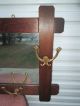 Antique Mission Style Oak Wall Mirror W/ 4 Double Brass Hooks Coat / Hat Rack Mirrors photo 1