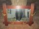 Antique Mission Style Oak Wall Mirror W/ 4 Double Brass Hooks Coat / Hat Rack Mirrors photo 4