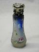 Antique Cut Glass Sterling Cap Purse Snuff Perfume Bottle Enamel Flowers Stopper Bottles & Jars photo 2